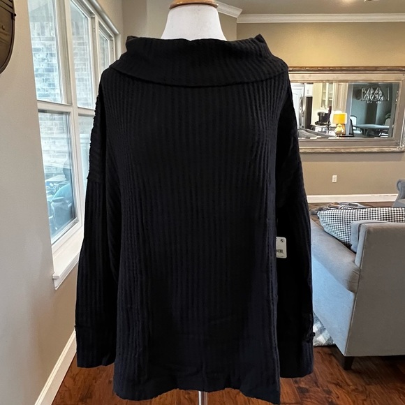 NWT Free People Juicy Sweater Medium or Large Black Cowl Neck Draped Tunic Top - Picture 5 of 15